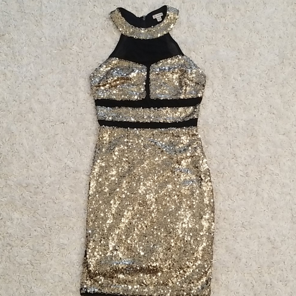 GUESS Sequin Gold Black Party Dress